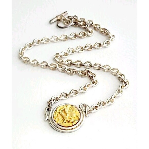 Vittorio Jewelry - Vintage Vittorio Roman Greek Coin Charm Necklace chain Gold/Silver Tone 1980